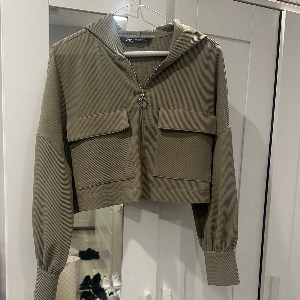 Zara Khaki Hooded Bomber Jacket